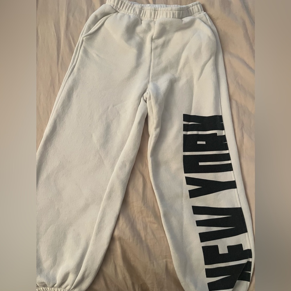 Zara Kids White Joggers with Black Graphic